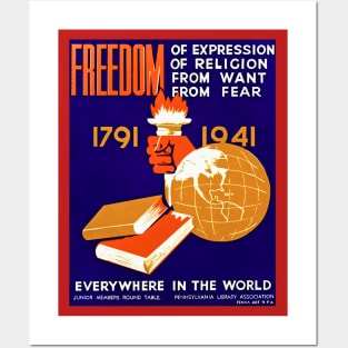 Restored Vintage WPA Poster Listing Freedoms Everywhere In The World Posters and Art